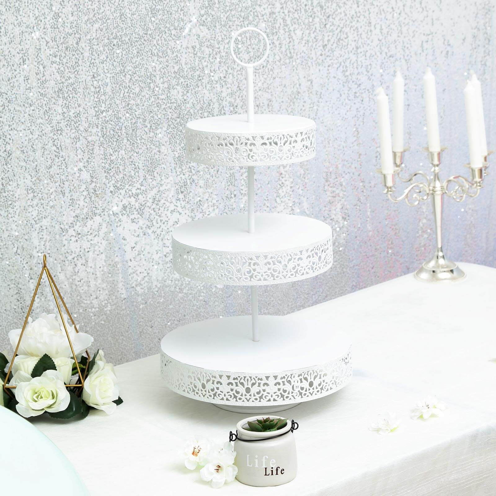 Efavormart 23" Tall WHITE 3Tier Metal Reversible Dessert Cupcake Stand