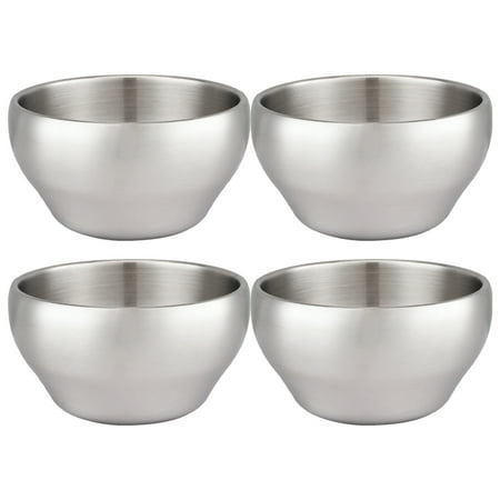 

4pcs Stainless Steel Rice Bowls Double Layer Instant Noodle Bowls (Silver)