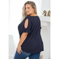 thumbnail image 7 of SHOWMALL Plus Size Tops for Women Cold Shoulder Clothes Navy Blue 1X Blouse Short Sleeve Clothing V Neck Tunic Summer Shirts, 7 of 7