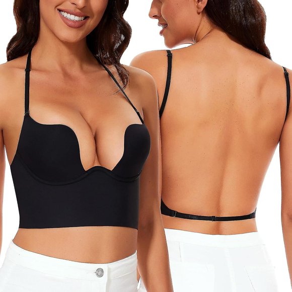 Low Back Bras For Women-seamless Deep U Plunge Backless Bras Convertible Multiway Low Cut Open Back Bra Halter Bras