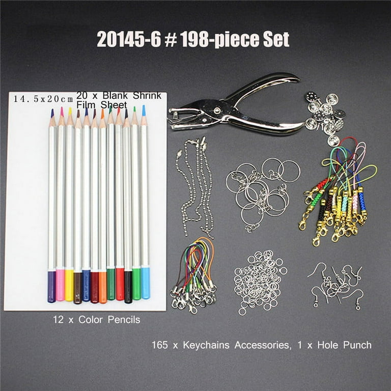 198Pcs/145Pcs/33Pcs DIY Heat Shrink Plastic Sheet Kit Shrinky Art Paper  Hole Punch Keychains Pencils