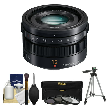 Panasonic Lumix G 15mm f/1.7 Leica DG Summilux Lens with 3 UV/CPL/ND8 Filters + Tripod + Kit for G5, G6, GF5, GF6, GH3, GH4, GM1, GX7