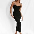 thumbnail image 2 of Huowey Ladies Dress Solid Color Spaghetti Strap Sleeveless Backless Casual Square Collar Slim Fit Bodycon Loose Sundresstight Long Dresses For Women,Black,XL, 2 of 6