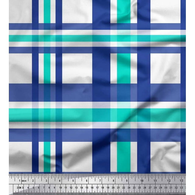 Soimoi Green Poly Georgette Fabric Gingham Check Decor Fabric Printed Yard 52 Inch Wide