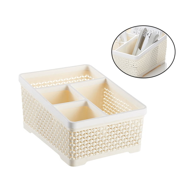 Caja de almacenamiento de cosméticos de escritorio de plástico, soporte organizador de papelería para estudiantes de oficina de mimbre de Almacenamiento y organización del hogar beis blanco Toystoory HA000853-02B