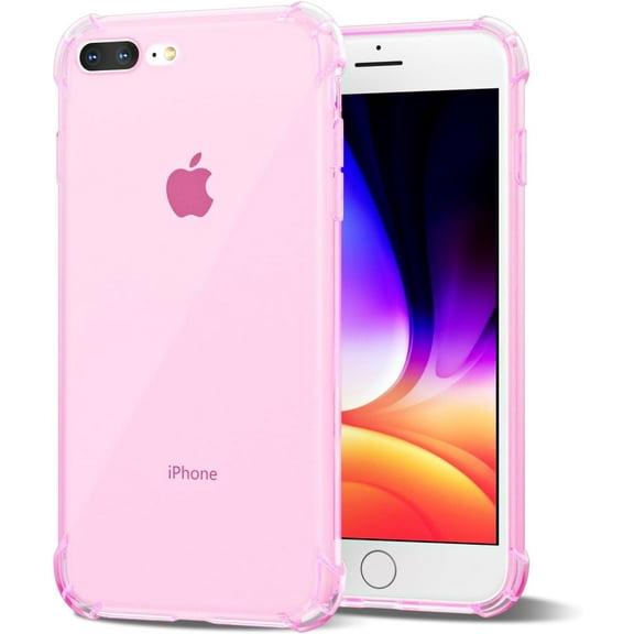 for iPhone 8 Plus Case, 7 Plus Phone Case Clear, Transparent Thin Slim Flexible TPU Cute Cover Aesthetic Design, Soft Silicone for Women Girl, Non-Yellowing Protective Bumper, Clear Pink