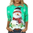 thumbnail image 2 of FcBaudy Hauts pour Femmes, Blouses & Chemises à Manches Longues Col Rond, Chemises pour Femmes Mode Décontractée Imprimé de Noël Col Rond T-shirt Manches 3/4 Blouse Femme Polyester Blouse, 2 of 5