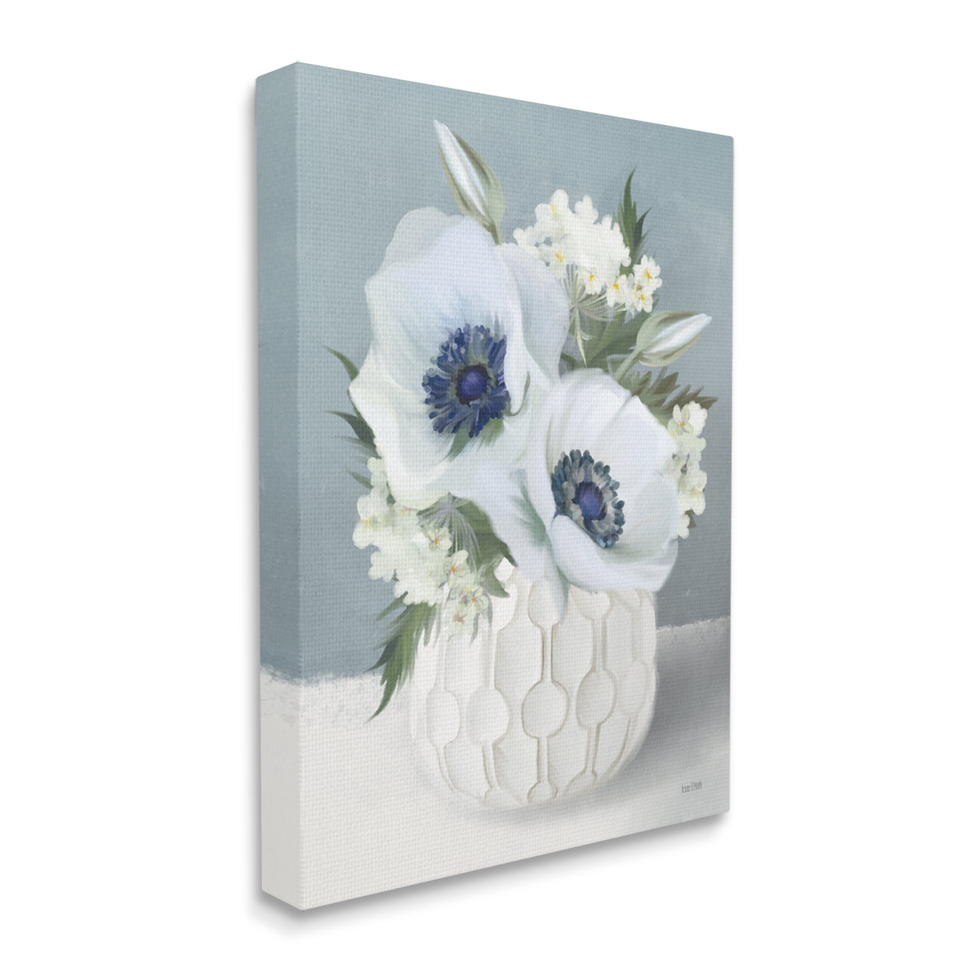 Stupell Industries White Poppies Small Orchids Flower Geometric Vase,36 x 48, Design by House Fenway