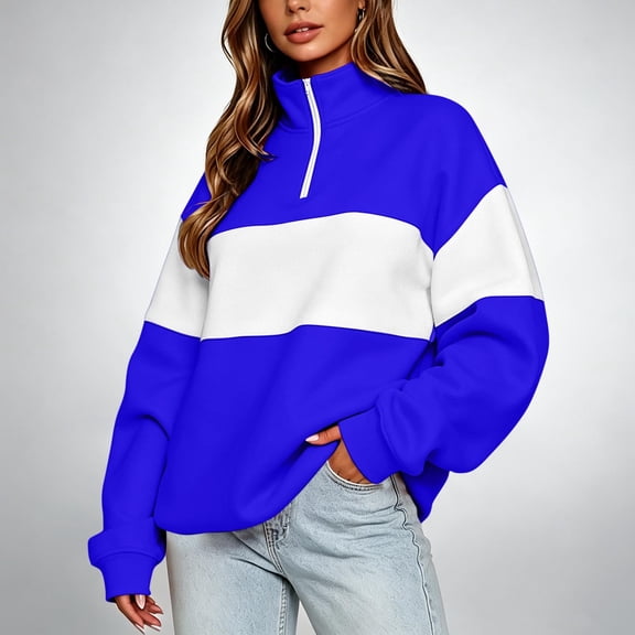 QUNYINEY Mock Neck Oversized Sweatshirt for Women Long Sleeve Colorblock Half Zip Tops Casual Long Sleeve Pullover Workout Loose Fit Sweatshirts