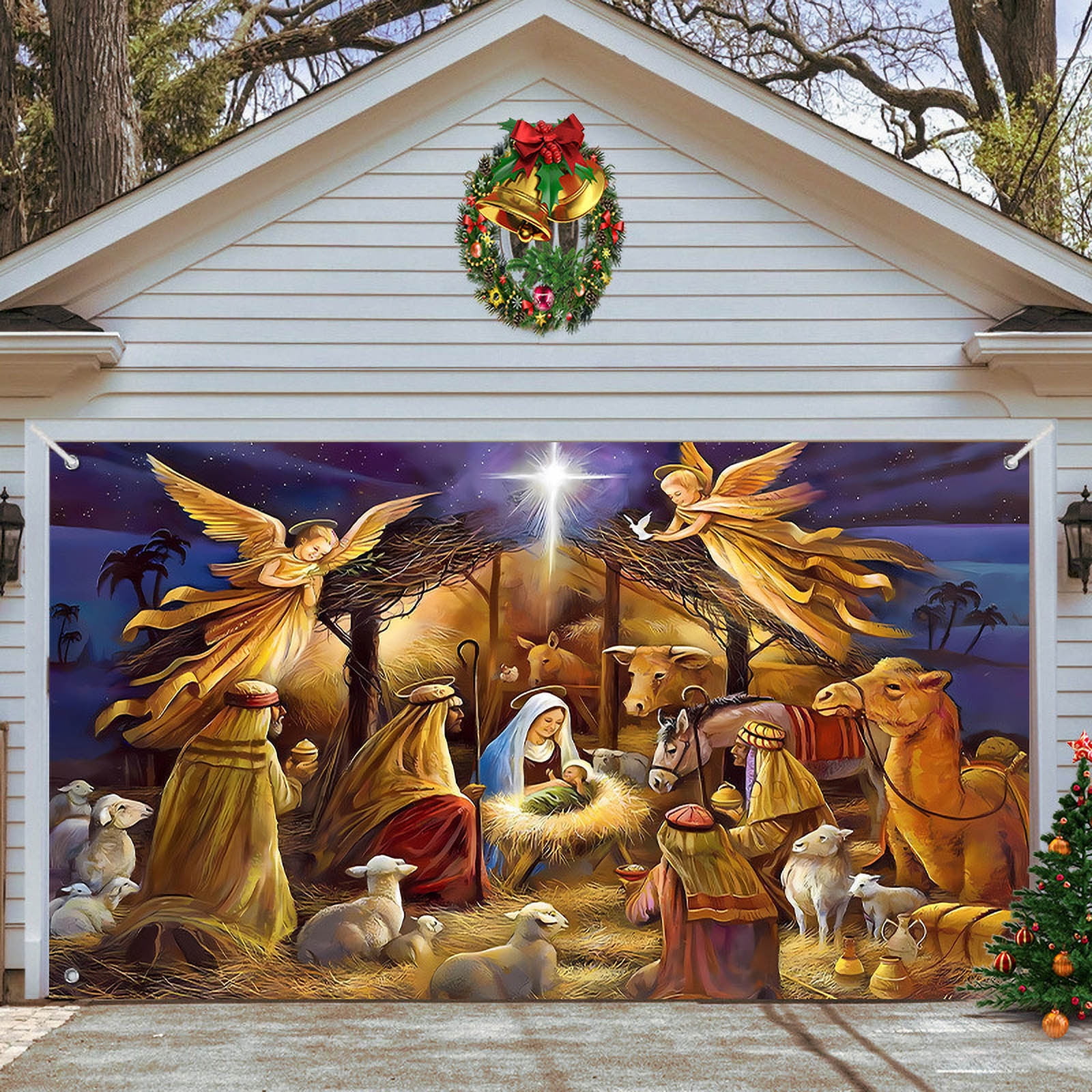 Bannière De Porte De Garage De Noël, Murale Extérieure De