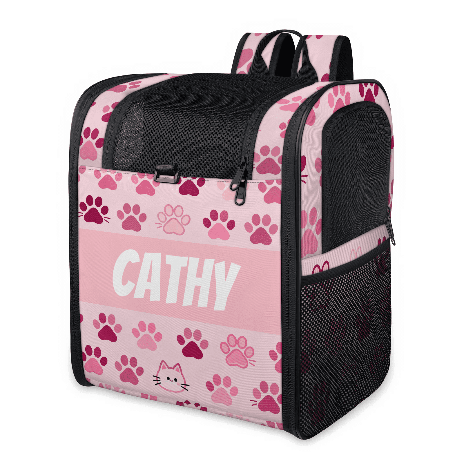 Personalized Cat Backpack Carrier, Custom Name Pet Carrier Bag for Small Cats and Puppies, Breathable Mesh Travel Backpack for Hiking, Walking, Gifts for Cat Lovers