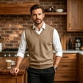 thumbnail image 6 of Dwellite Sweater Vest for Men Casual Sleeveless Knit Pullover V Neck Solid Knit Business Office Fall Winter Sweaters Khaki 2XL, 6 of 8