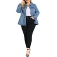 thumbnail image 2 of Agnes Orinda Plus Size Denim Jacket for Women Long Sleeve Button Down Washed Front Trucker Jean Jacket 4X Light Blue, 2 of 8