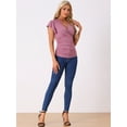 thumbnail image 4 of DARING DIVA Women's V Neck Cinched Waist Ruffle Sleeve Ruched Top S Gray Purple, 4 of 6
