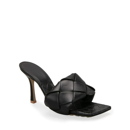 

Saodimallsu Women Square Open Toe Heeled Woven Mule Sandals Stiletto Slip On Quilted High Heel Shoes