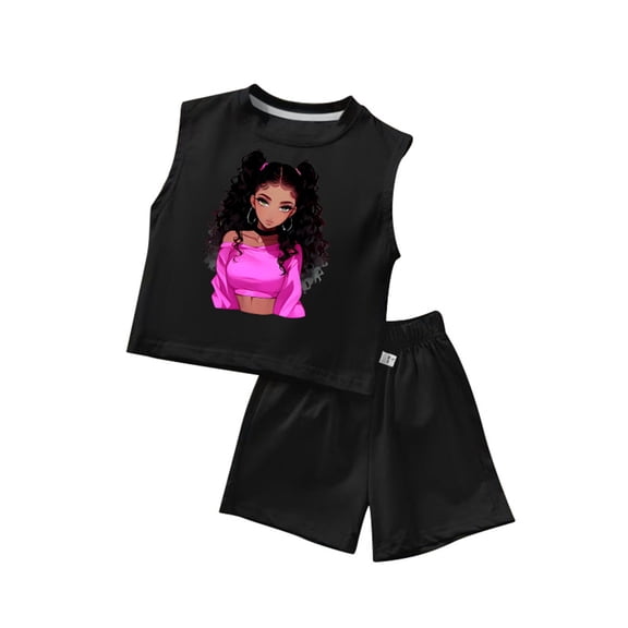 Tiijoy Girls Casual Sports Graphic Tank Top Shorts Outfits Breathable Playwear, Sizes 2-3