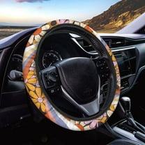 Renewold Auto Car Steering Wheel Cover Universal 15 Inch Diameter Non-slip and Comfortable for All Seasons, Hippie Flower Daisy