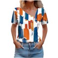 thumbnail image 2 of JTZGDY Boho Floral Tops for Women Cute Summer Short Sleeve Asymmetric Button V Neck Collared Business Work T-Shirts Dressy Casual Tunic Blouse Orange#03 S, 2 of 6