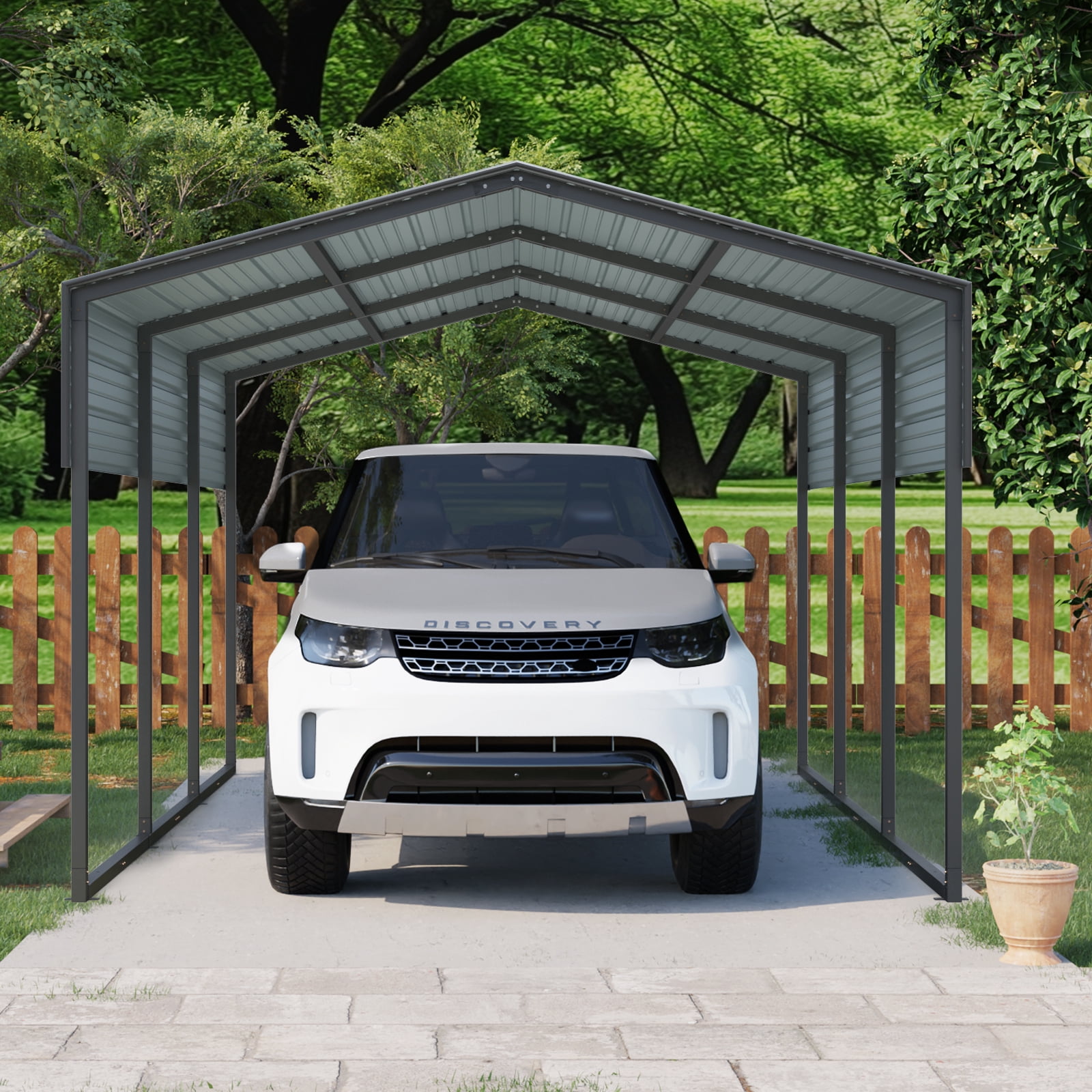 Roninkier 10 X 15 ft Outdoor Metal Carport with Galvanized Steel Roof and Frame for Driveway Car