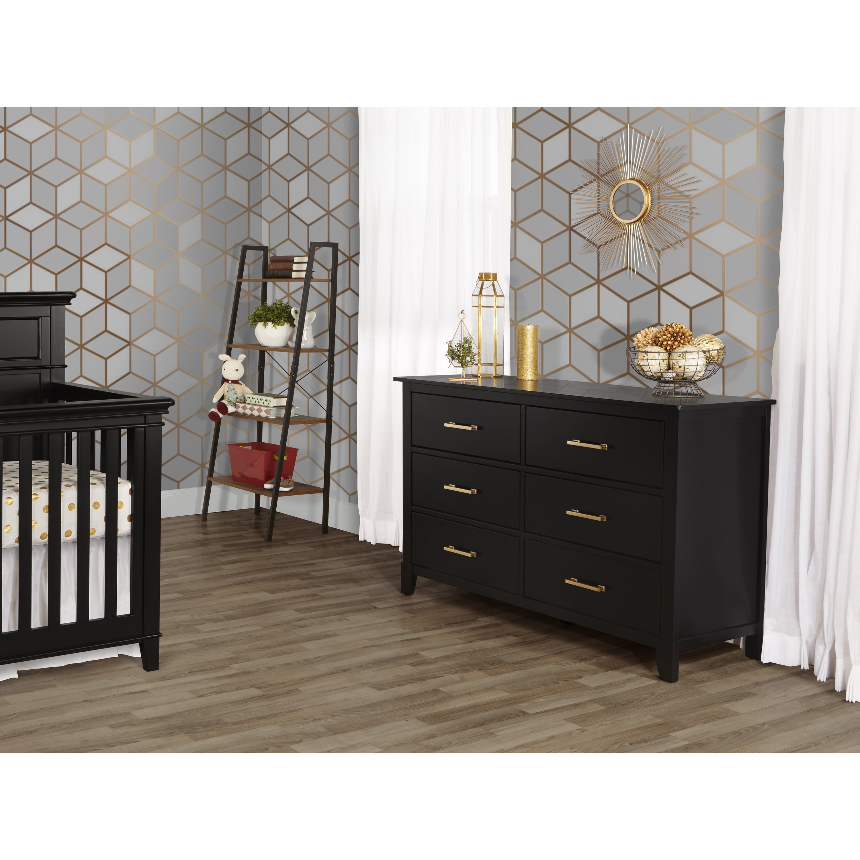 slim fit dress slacks Benjara 6 Drawer Wooden Dresser with Metal Hairpin Legs, White and Gold main image 1