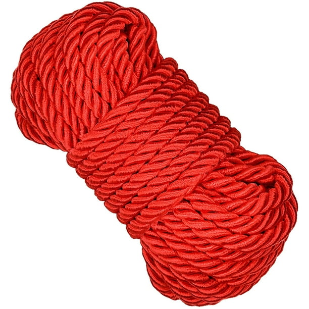 Braided Twisted Silk Ropes 8mm Diameter Soft Solid Braided Twisted Ropes  Decorative Twisted Satin Shiny Cord Rope for All Purpose and DIY Craft  (Red,1