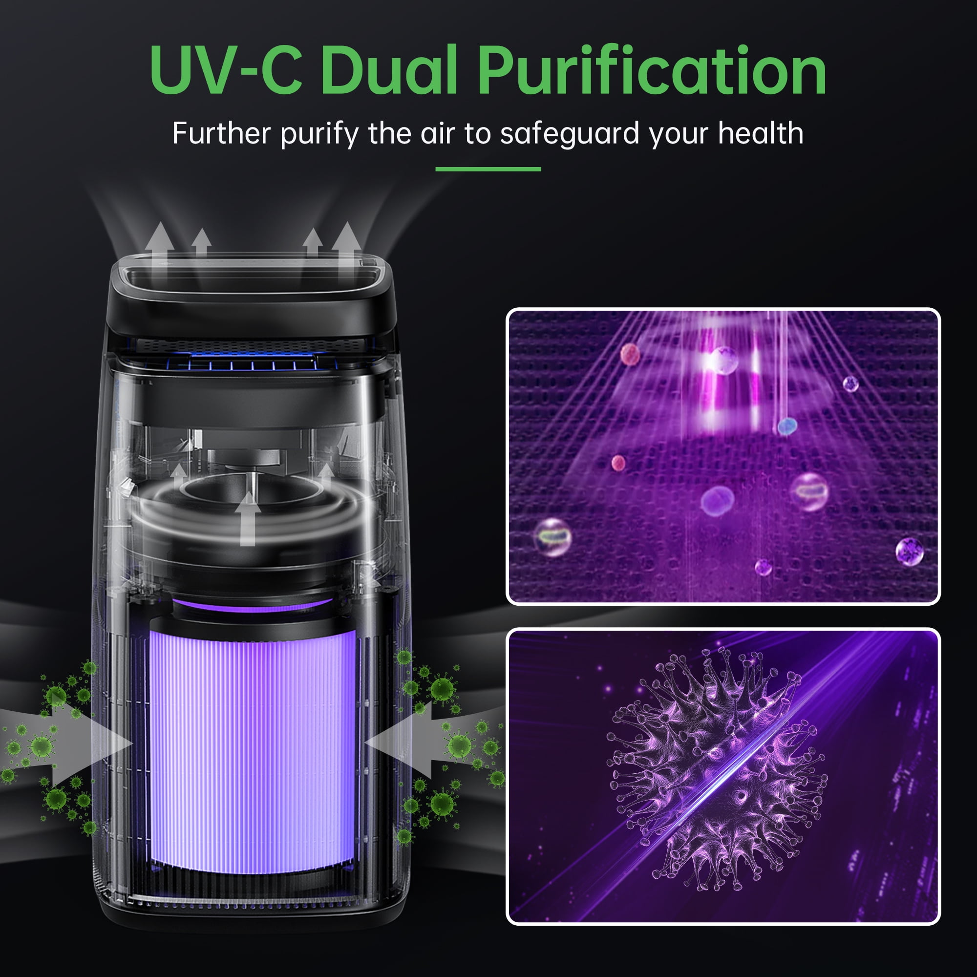 Breezome Air Purifier for Home Large Room,up to 500 Sq ft,UV-C,High-Efficiency Filter,Remove 99.97% Particles such as Pollen Smoke Pet Dander, Air Cleaner for Allergy Asthma