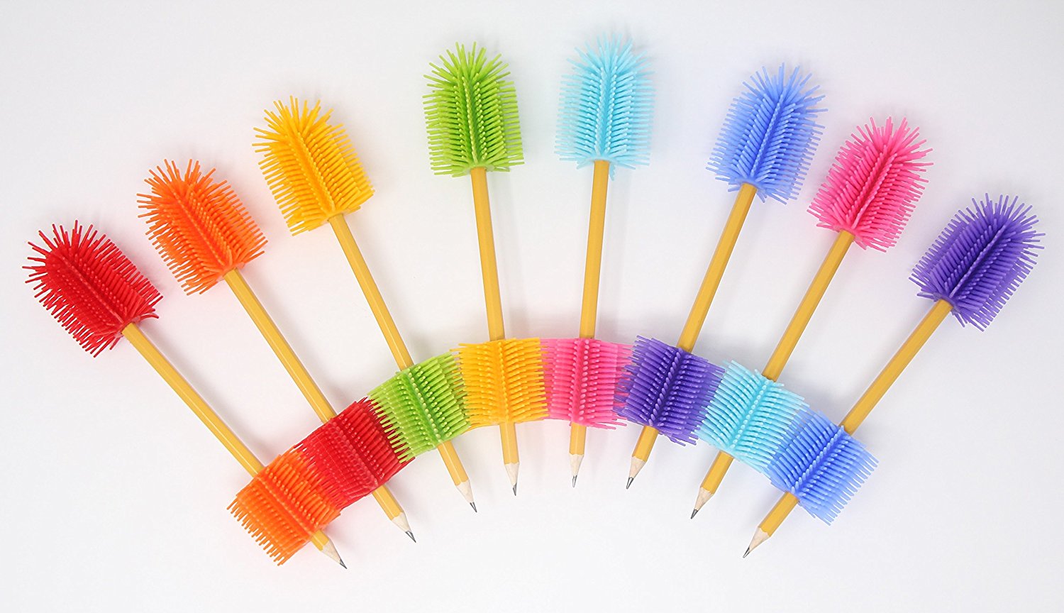 Spike Silicone Fidget Tactile Pencil Topper & Grip Combo Pack - Sensory Motor Aid for School, Home, Work, (Pink/Aqua)