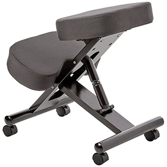 Office Star KCW778 Ergonomically Designed Knee Chair with Casters, Memory Foam and Espresso Finished Wood Base, Black