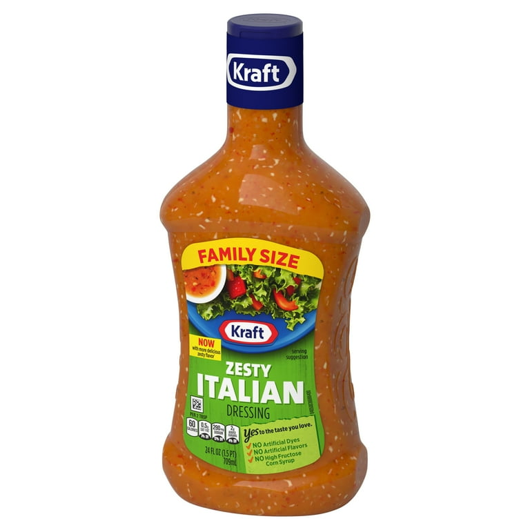(6 pack) Kraft Zesty Italian Dressing Family Size, 24 fl oz Bottle
