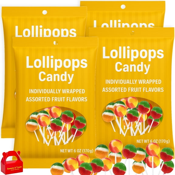 Lollipop Tiger Pop Candy Assorted Fruit Flavor 4 Bags | Individually Wrapped Bright Fruity swirl & Fun | Perfect for Halloween Treat Party Favor Holiday Gift Candy Buffet Kids - 24 oz Total