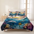 thumbnail image 3 of Full Quilt Set 78''x90'', Blue Coastal Lightweight Summer Bedspread Coverlet Set with 2 Pillow Shams, Dolphin Summer Beach Nautical Ocean Breathable All Season Quilt Bedding for Bedroom/Guest Room, 3 of 9