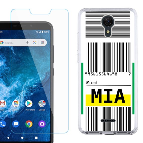 Slim-Fit Protective Phone Case compatible with Cricket Icon 2, with Tempered Glass Screen Protector, by OneToughShield ® - Airport Tag / Miami