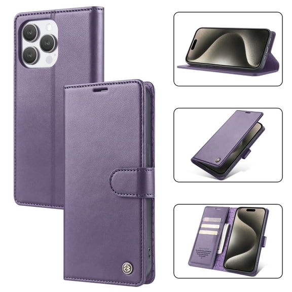 ELEHOLD for iPhone 16 Business Wallet Case with RFID Blocking Credit Card Holder PU Leather Flip Kickstand Protective Shockproof Cover Women Men for iPhone 16,Purple