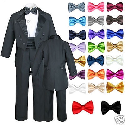

6pc Satin Bow Tie Baby Toddler Boy Formal Black Tail Tuxedo Suit S M L XL 2T-20