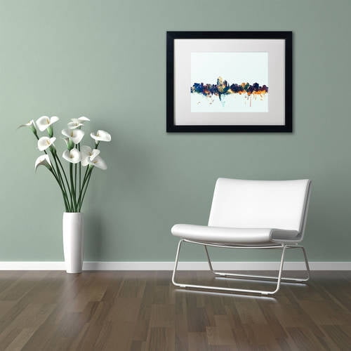 Trademark Fine Art "Albuquerque NM Skyline Blue" Canvas Art by Michael Tompsett, White Matte, Black Frame