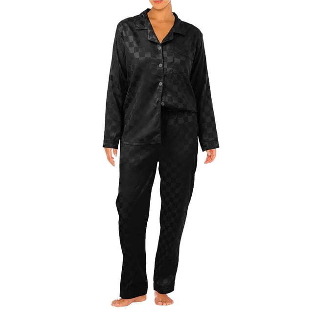 Conjunto de pijama largo Secret Ice Silk para mujer: camiseta de manga larga y pantalones elásticos, cierre con botones, bolsillo delantero, corte holgado, regalo perfecto para dulces sueños