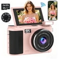 thumbnail image 4 of 6K Digital Camera 88MP with Autofocus, 18X Zoom Vlogging Camera for Youtube, 3" Flip Screen, Compact Travel Camera, Includes 32GB Card, Pink, 4 of 10