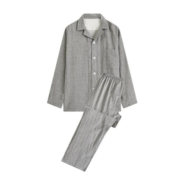 Pijamas de manga larga para hombre, ropa de casa informal, pantalones y cuello vuelto