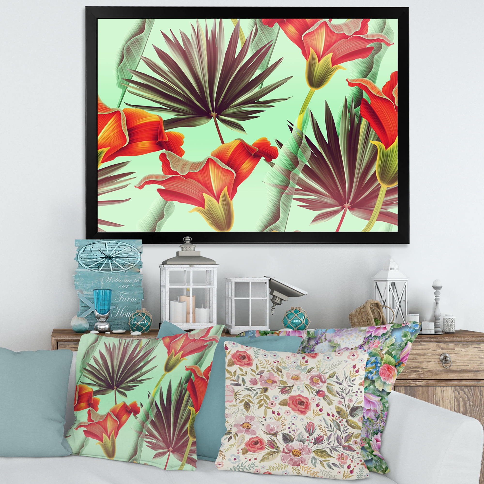 Designart 'VIntage Tropical Flowers VII' Traditional Framed Art Print