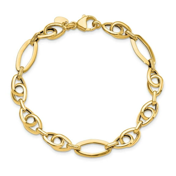 Primal Gold 14 Karat Yellow Gold Polished Textured Fancy Link Bracelet