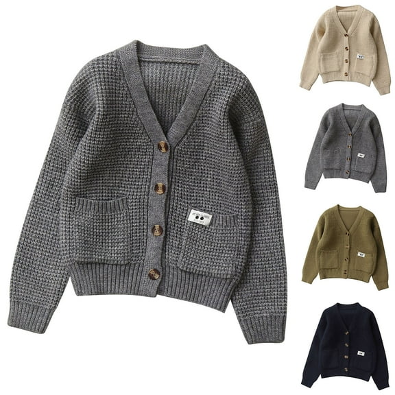 MKOSPLRT Cardigan Sweaters for Kids 5-14Y V Neck Button Down Cardigan Jackets Long Sleeve Casual Knit Coats Solid Cardigan with Pocket