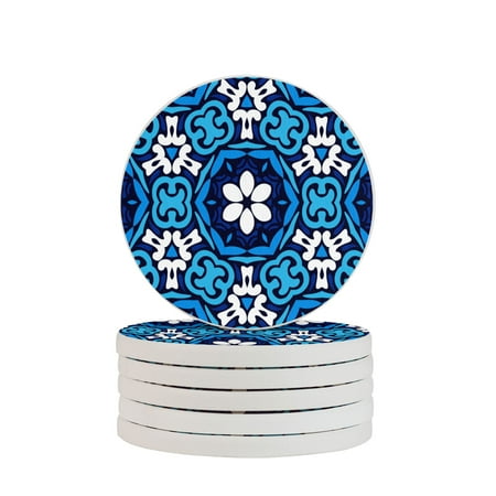 

Circular Drink Coasters Set Seamless Flower Pattern Beautiful Home Decor Diatomite Heat-Resistant Diatomite Protect Table Countertop