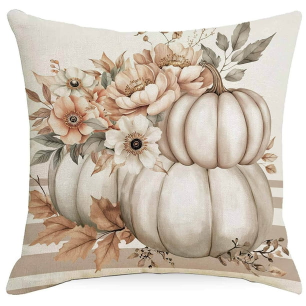Cojín Decorativo De Lino Para Sofá, Salón Y Dormitorio. Funda De Cojín Con Estampado De Calabazas Otoñales. Cojín Decorativo Para El Hogar.