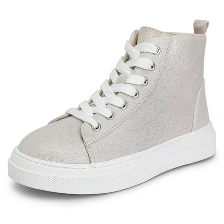 DSOLE Kids Sneakers Girls High Top Sneakers Causal Walking Shoes with Zipper Khaki 1 Big Kid