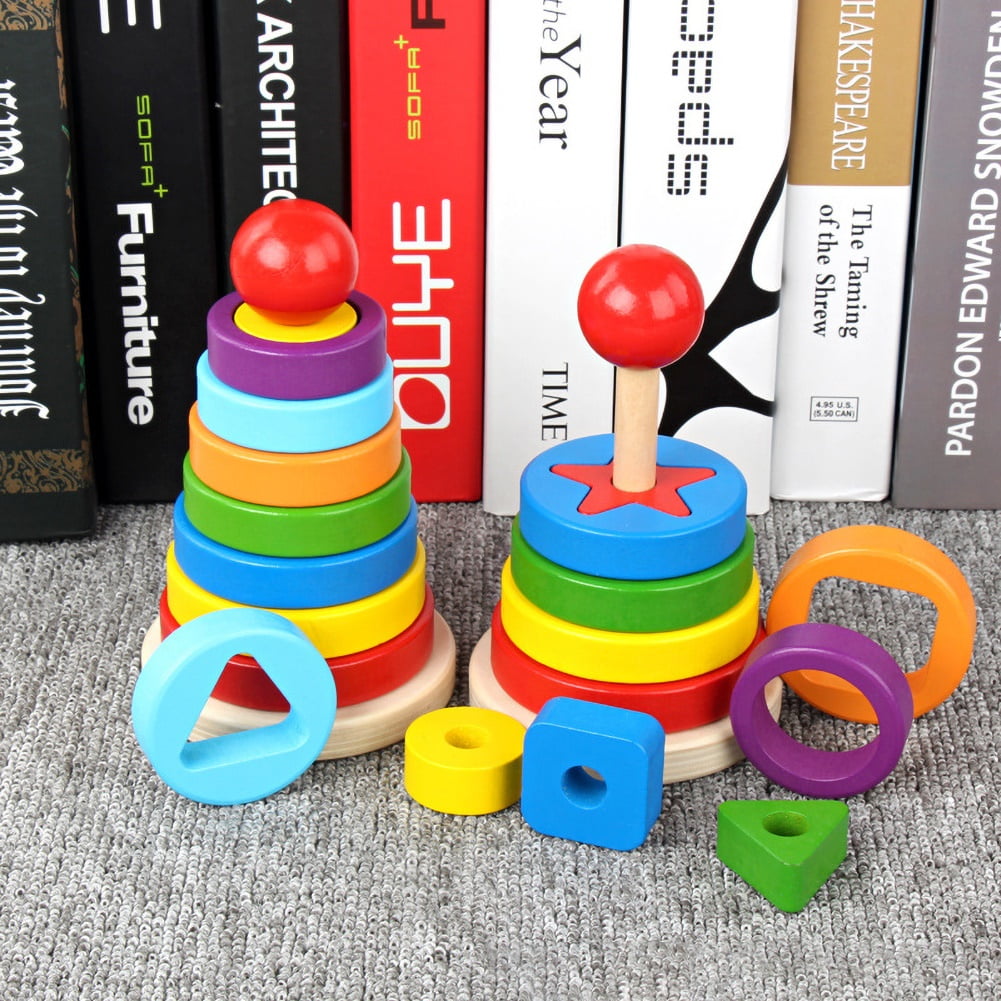 Baby Kids Rainbow Ring Geometric Building Blocks Stacking Puzzle Educational Toy 