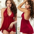 thumbnail image 3 of Femmes Lingerie Ensemble de Vêtements de Nuit Licol Cou Robe Sans Dos G-String Robe de Nuit Grande Taille, 3 of 4