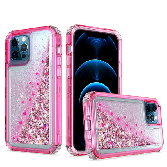 Kaleidio Case For iPhone 13 Pro (6.1") [Kleer Hybrid] 3-Piece Impact [Drop Protection] Shockproof See-Thru Cover [Pink/Pink Liquid Glitter]