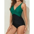 thumbnail image 5 of Tummy Control Swimsuits for Women Slimming One Piece Bathing Suit Modest Padded Ruched Push Up Long Torso Curvy Shapewear V Neck Criss Cross Swimming Suits Full Coverage Swimwear (Black), 5 of 6
