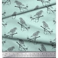 thumbnail image 2 of Soimoi Green polyester Crepe Fabric Branch & Bird Text Print Fabric by the Yard 52 Inch Wide, 2 of 3