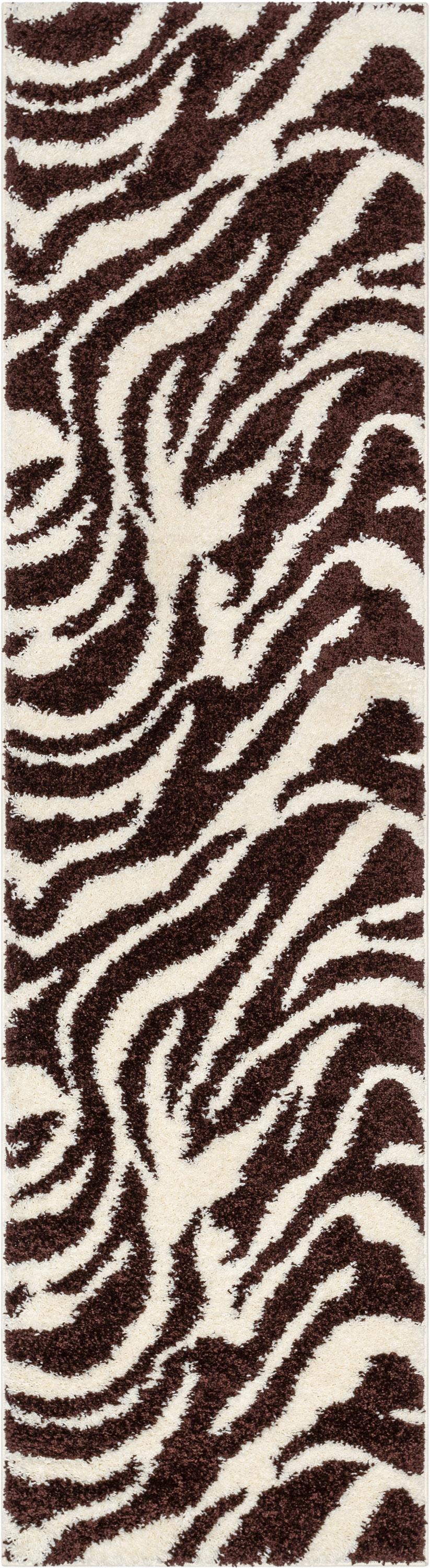 Well Woven Mazie Animal Print (2'7" x 9'10") Shag Zebra Brown Ivory Runner Rug - image 2 of 7